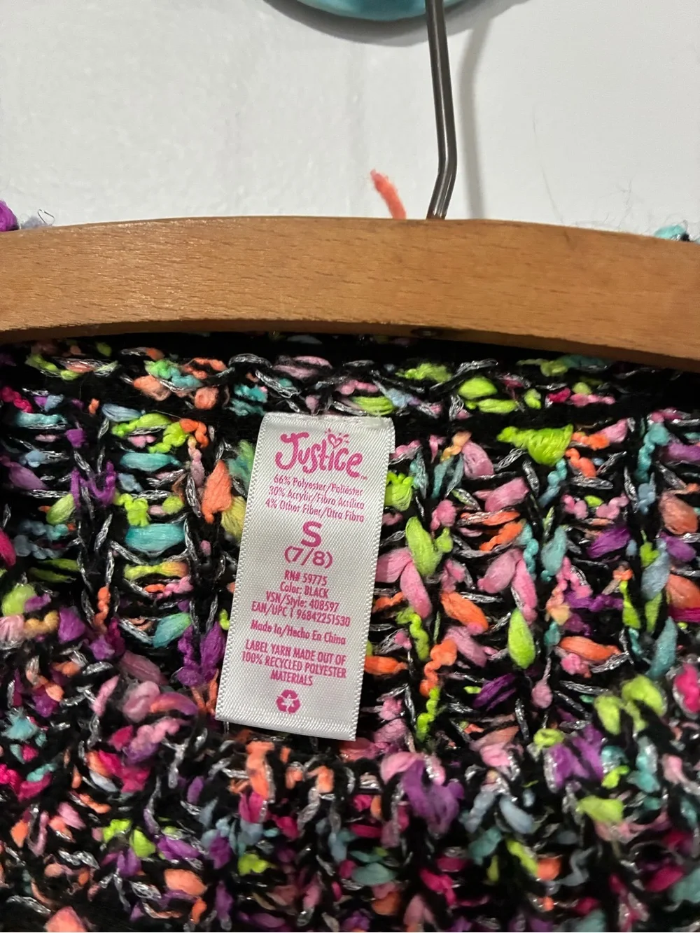 Justice Colorful Chunky Knit girls Sweater - neon and black